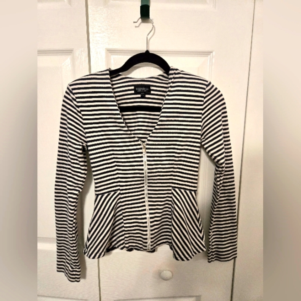 Striped Topshop Peplum Zip up